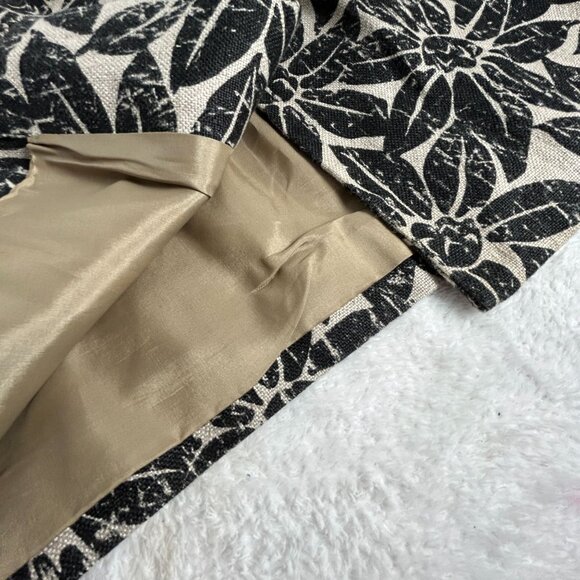 Michael Kors Womens Floral Print Linen Blazer Jacket Medium Black Button Front - Picture 7 of 9